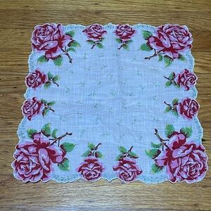 Vintage Floral Rose Print Handkerchief - Red Rose Pattern